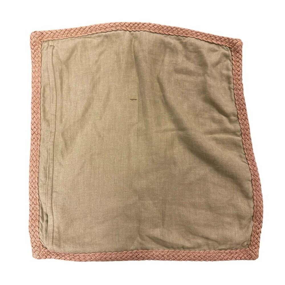 Pottery Barn 100% Linen Pillow Cover Case Throw Accent Green Jute Trim 20"